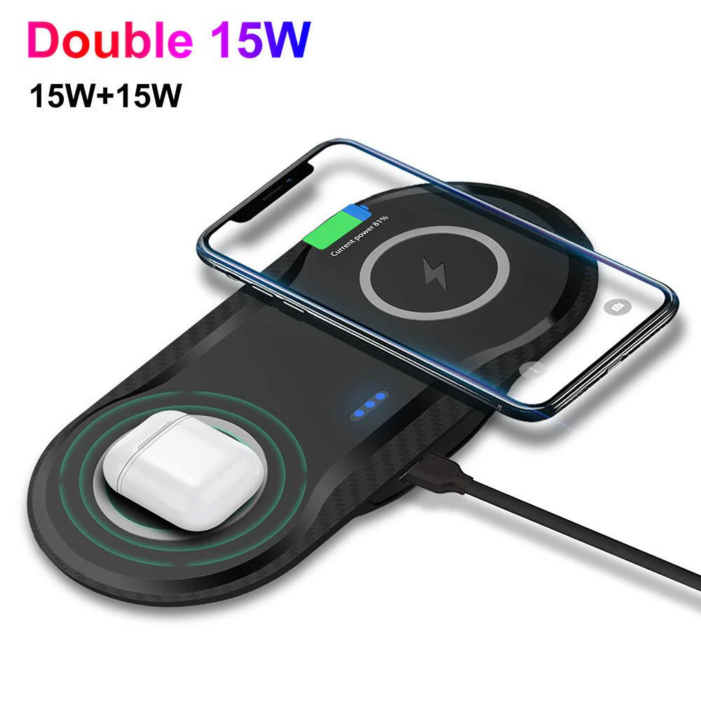 Dual 15W 2-In-1 Wireless Charger